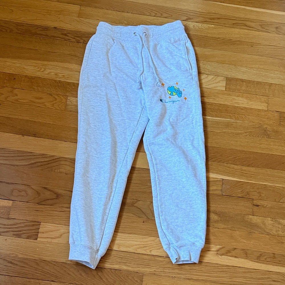 Champion Light Gray Kids Joggers with Colorful Graphic